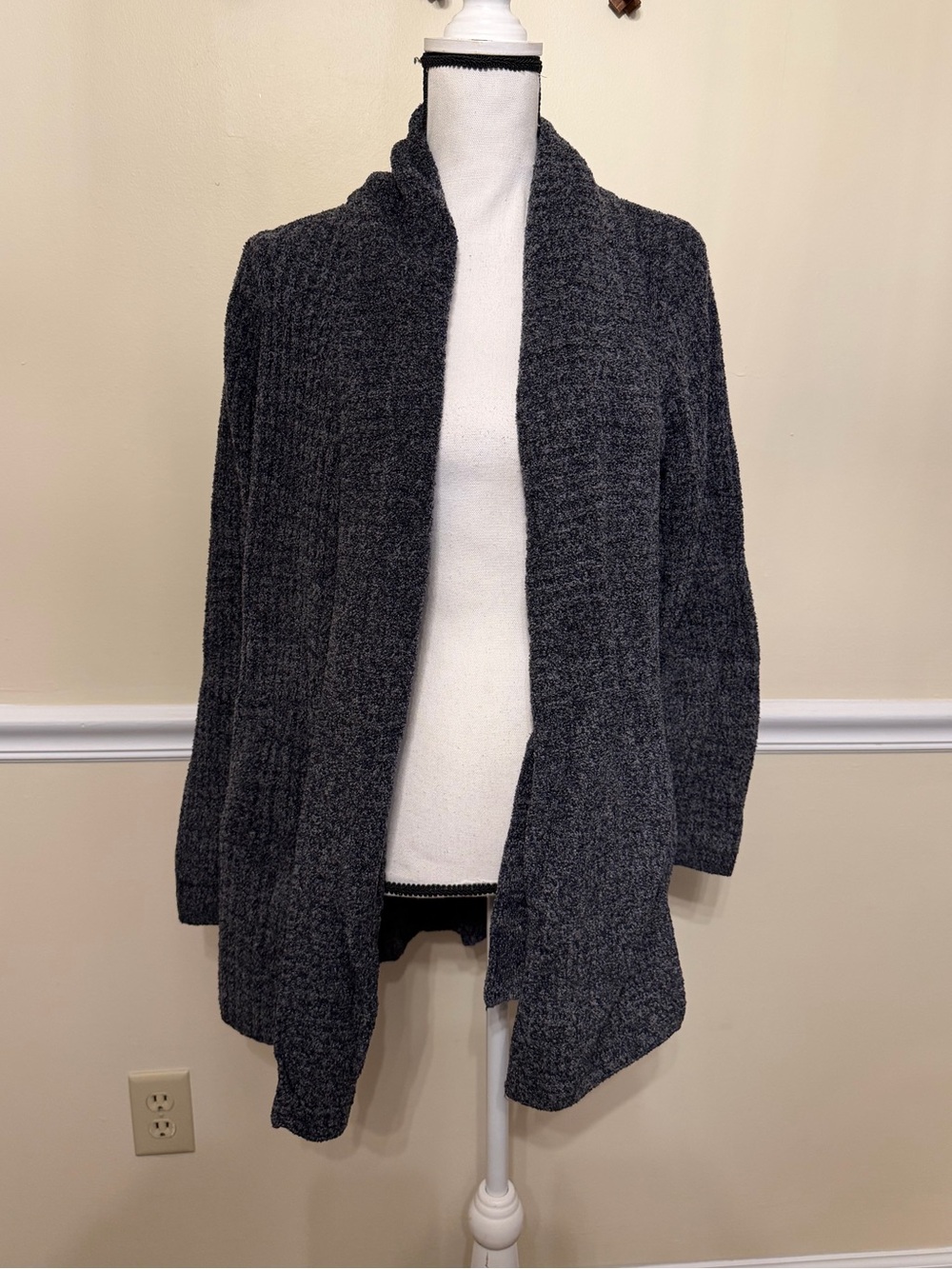 Barefoot Dreams Charcoal Open-Front Knit Cardigan Cozychic Lite Soft Cozy Warm